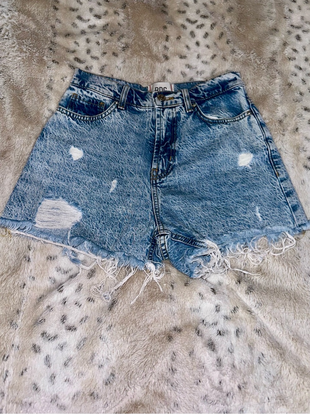 BDG Light Blue Distressed High-Rise Denim Shorts